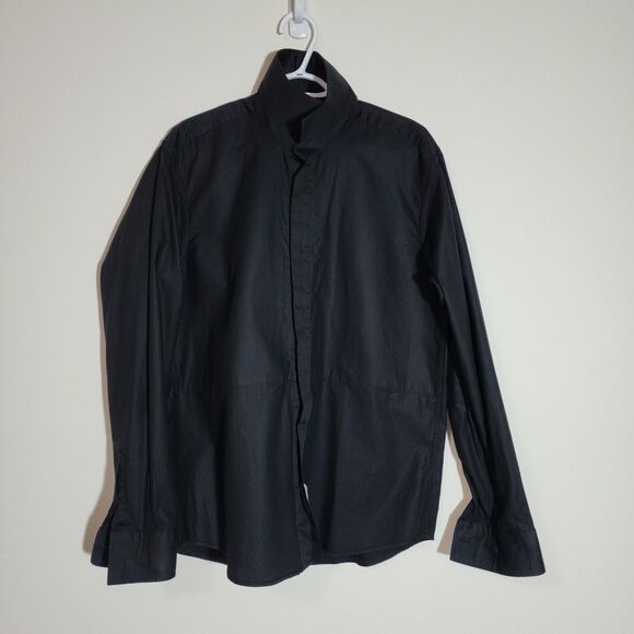 Connaisseur Paris Mens Button-Up Dress Shirt XL 43/44 Black Cotton Chest-Pleats - Picture 4 of 9